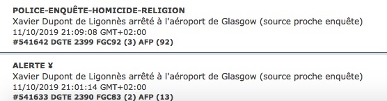 AFP, agence France-presse, fake news, Xavier Dupont de Ligonns arrt  l'aroport de Glasgow